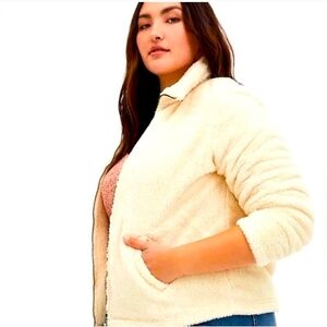 Torrid Cream Sherpa Teddy Zip Up Jacket With Pockets